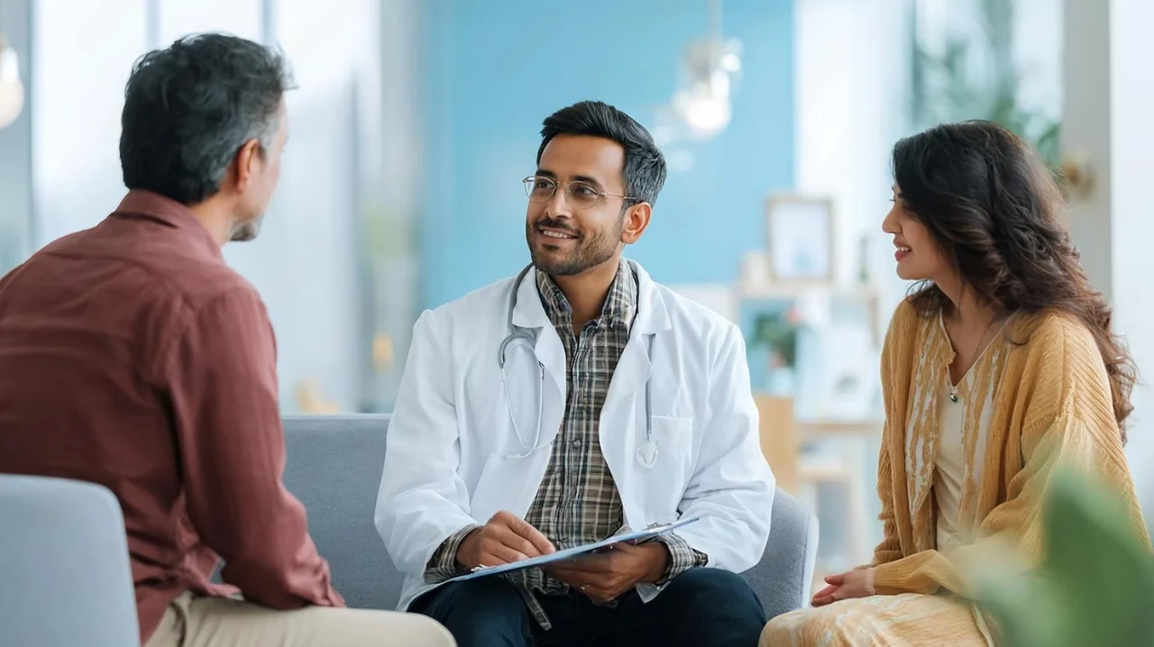indian-doctor-consulting-couple-modern-clinic-setting_1096167-157214